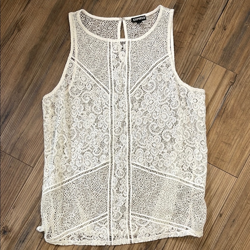 Express Elegant White Lace Sleeveless Top large - Picture 5 of 6